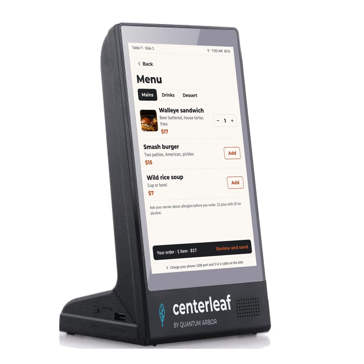 Single sided FYD-898 tent showing menu ordering